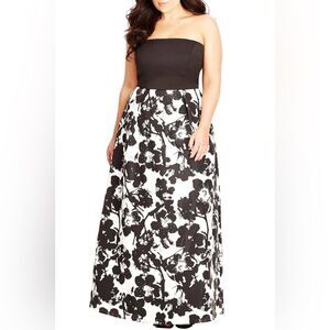 City Chic Nordstrom Luxe Painted Poppy Strapless Structured Bodice Maxi Dress 18